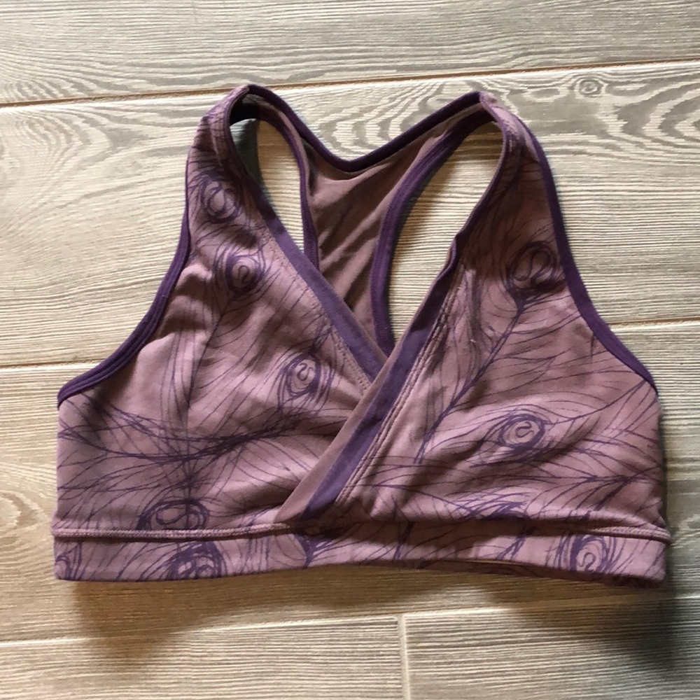 Purple peacock feathered Lululemon sports bra!